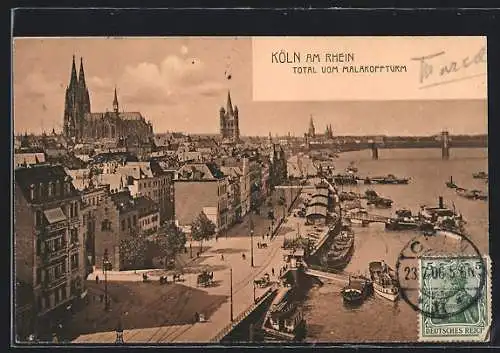 AK Köln am Rhein, Blick vom Malakoffturm auf den Hafen