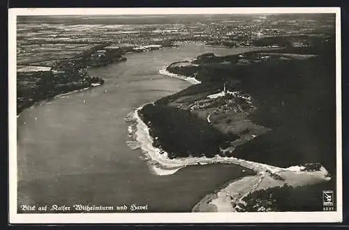 AK Berlin-Grunewald, Fliegeraufnahme der Havel und des Kaiser Wilhelmturms