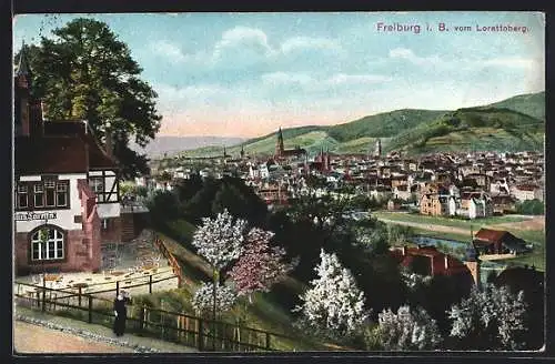 AK Freiburg / Breisgau, Blick vom Etablissement Lorettoberg auf die Ortschaft