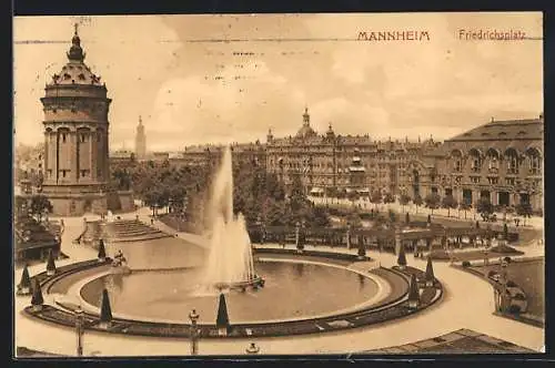 AK Mannheim, Brunnen auf dem Friedrichsplatz