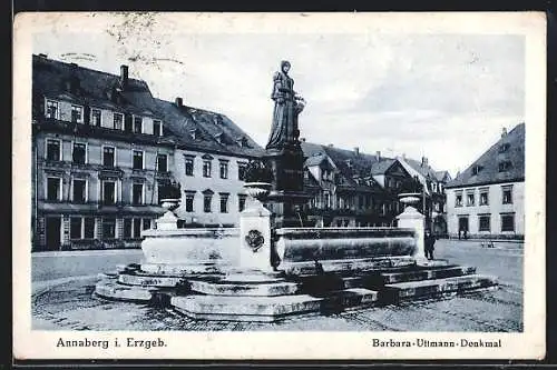 AK Annaberg i. Erzgeb., Partie am Barbara-Uttmann-Denkmal