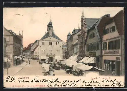 AK Bad Kissingen, Bäckerei und Stände auf dem Marktplatz