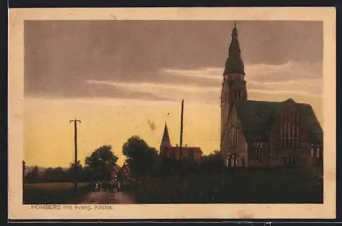 AK Homberg / Rhein, Partie an der evang. Kirche im Abendlicht