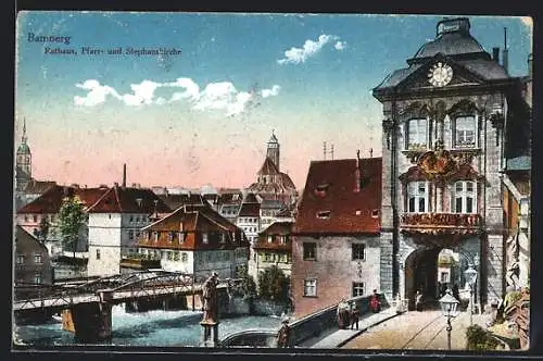 AK Bamberg, Rathaus, Pfarr- & Stephanskirche