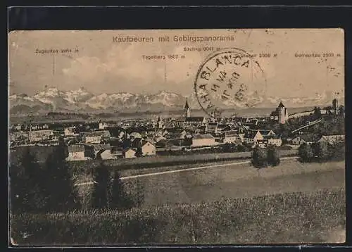 AK Kaufbeuren, Ortsansicht mit Gebirgspanorama, Zugspitze, Säuling und Thaneiler