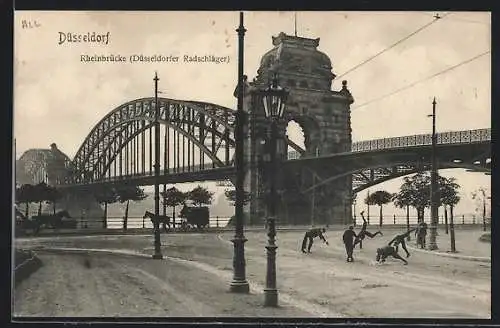 AK Düsseldorf, Rheinbrücke, Düsseldorfer Radschläger