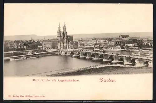 AK Dresden, Kath. Kirche mit Augustusbrücke