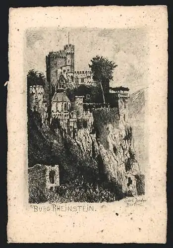 Künstler-AK Rheinstein, Blick auf die Burg