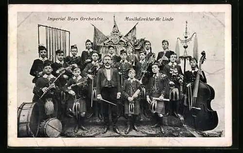 AK Musiker des Imperial Boys Orchestra mit Instrumenten