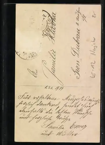 AK Kind mit Geldsäcken auf einem Schlitten, Neujahrsgruss