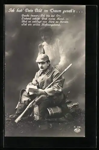 Foto-AK Soldat im Felde mit Erscheinung der Geliebten