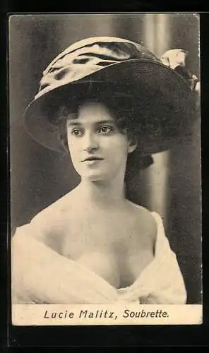 AK Soubrette Lucie Malitz, Portrait mit Hut