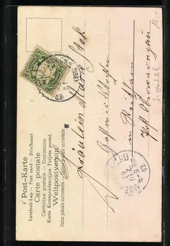 Lithographie Blick zum Gutshof, im Jugendstil-Passepartout