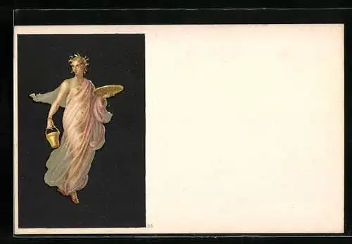 Lithographie Allegorische Frauenfigur im durchscheinenden Gewand mit Eimer und Tablett, Jugendstil