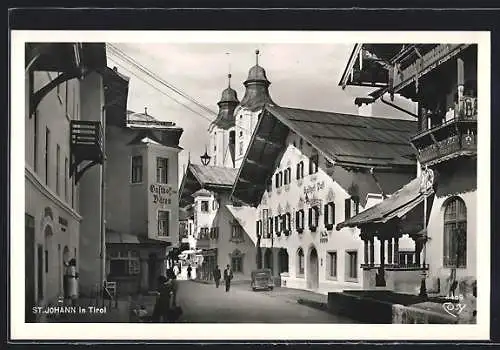 AK St. Johann i. T., Strassenansicht mit Gasthof zum Bären & Gasthof Post