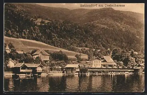 AK Sattendorf am Ossiachersee, Uferpartie mit Bootshaus