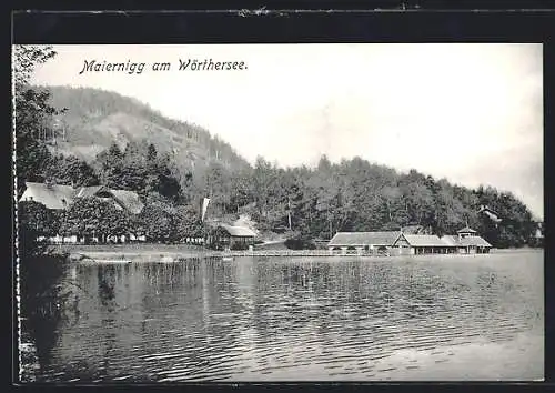 AK Maiernigg am Wörthersee, Ortspanorama, vom Wasser gesehen