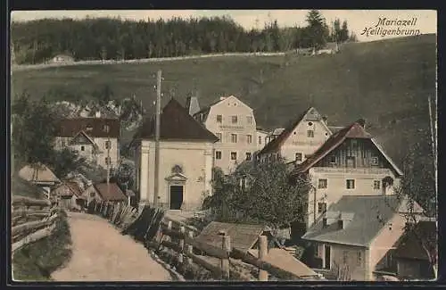 AK Mariazell, Weg vor dem Gasthaus Zum Heiligen Brunn der E. Stoppacher