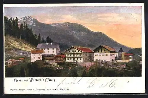 AK Wildbichl /Tirol, Ortspartie bei Sonnenuntergang