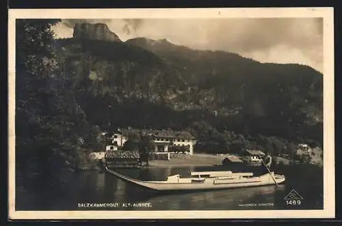 AK Alt-Aussee, Salzkammergut, Uferpartie mit Boot