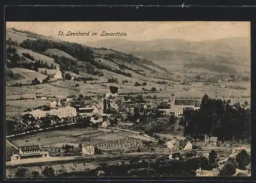 AK St. Leonhard im Lavanttale, Panorama mit Kirche