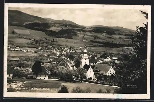 AK Reichenfels i. Kärnten, Teilansicht mit Kirche und Strassenpartie