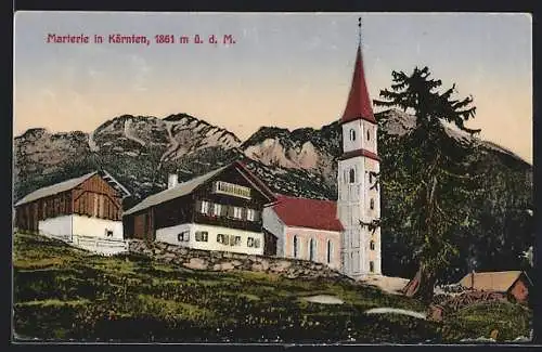 AK Rangersdorf in Kärnten, Ortspartie mit Wallfahrtskirche Marterle