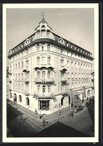 AK Klagenfurt, Hotel Moser mit Strasse aus der Vogelschau