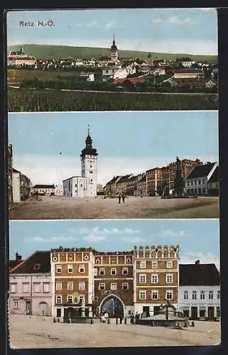 AK Retz, Stadtplatz, Verderberhaus, Ortsansicht