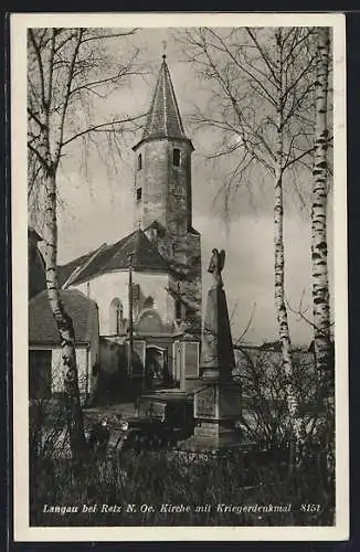 AK Langau bei Retz, Kirche mit Kriegerdenkmal