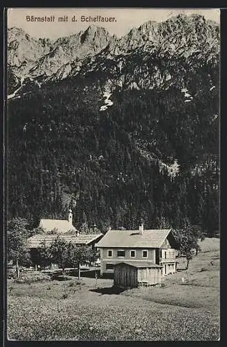 AK Scheffau am Wilden Kaiser, Bärnstatt, Gasthof J. N. Hollrieder am Hintersteiner See mit Kirche & Scheffauer