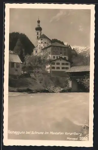 AK Tschagguns bei Schruns, Ortsansicht mit Kirche