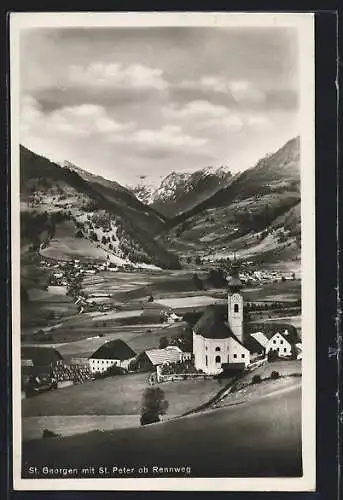 AK Rennweg am Katschberg, St. Georgen mit St. Peter ob Rennweg und Bergpanorama