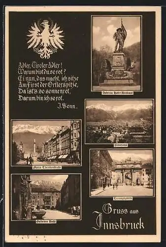 AK Innsbruck, Goldnes Dachl, Triumphpforte, Panorama
