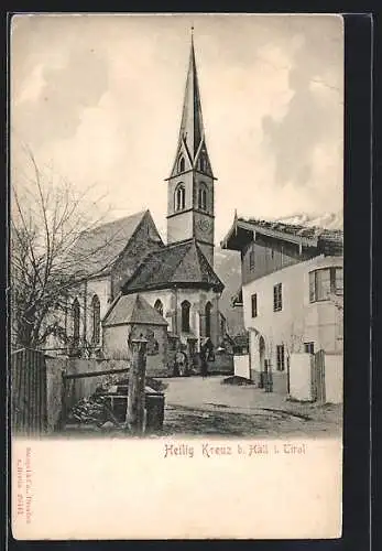 AK Hall in Tirol, Heiligkreuz, Strassenpartie bei der Kirche