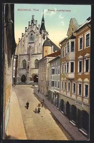 AK Schwaz /Tirol, Franz Josefstrasse und Kirche