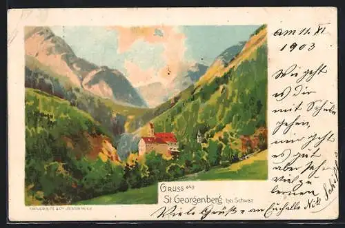 Lithographie Stans /Tirol, Abtei St. Georgenberg