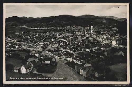 Künstler-AK Sitzendorf a. d. Schmida, Gesamtansicht gegen die Berge