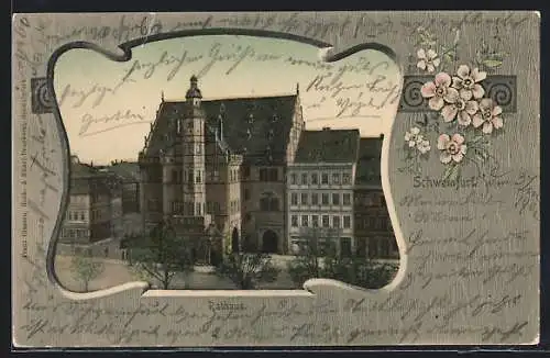 AK Schweinfurt, Rathaus mit Strasse aus der Vogelschau