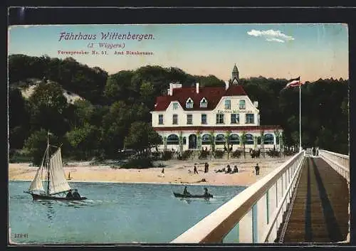 AK Hamburg-Wittenbergen, Ansicht des Fährhauses von der Landungsbrücke aus