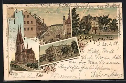 Lithographie Chemnitz, Carola Hotel, Bahnhof, Johannesplatz