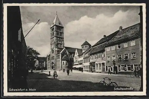 AK Schweinfurt a. Main, Schultestrasse mit Kirche