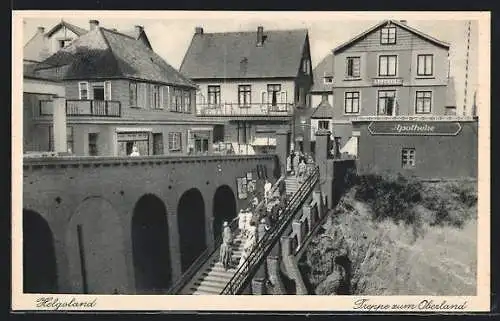 AK Helgoland, Treppe zum Oberland mit Apotheke