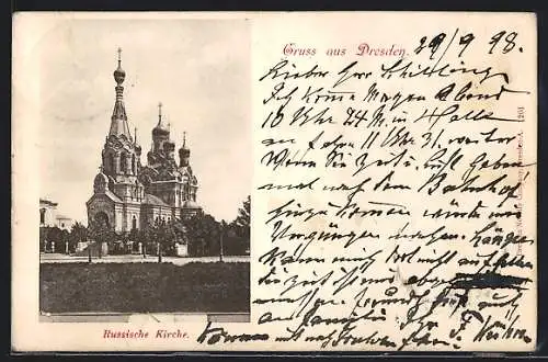 AK Dresden, Russische Kirche mit Strasse