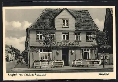 AK Burgdorf i. H., Städtische Badeanstalt, Hotel Ratskeller R. Rühmann, Poststrasse 14