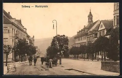 AK Triberg, Marktplatz mit Pferdefuhrwerk