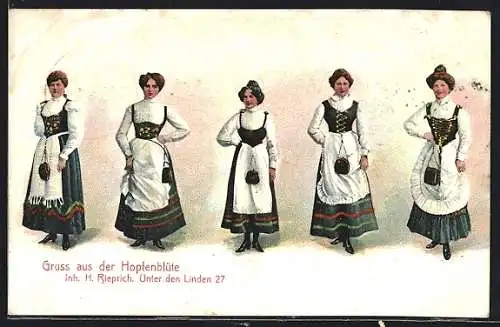 AK Berlin, Kellnerinnen des Restaurants Hopfenblüte, Inh. H. Rieprich, Unter den Linden 27