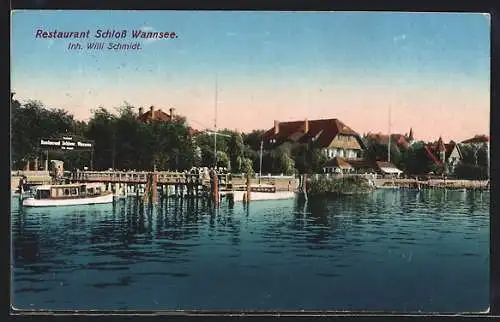 AK Berlin-Wannsee, Restaurant Schloss Wannsee W. Schmidt, vom Wasser gesehen