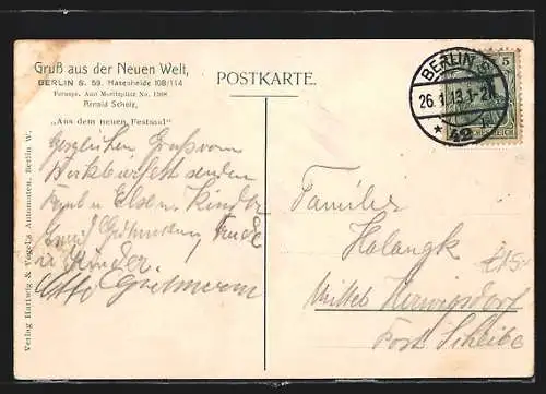 AK Berlin, Neuer Festsaal in der Neuen Welt, Inh.: Arnold Scholz, Hasenheide 108 /114