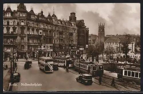 AK Berlin-Schöneberg, Nollendorfplatz mit Strassenbahnen, Doppeldecker